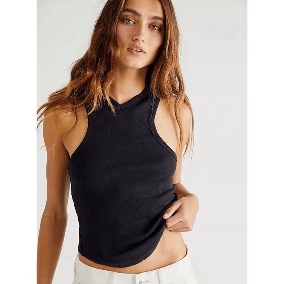 Free People Tops - Free People Women's Gold Valley Rib Racerback Tank - Black XS